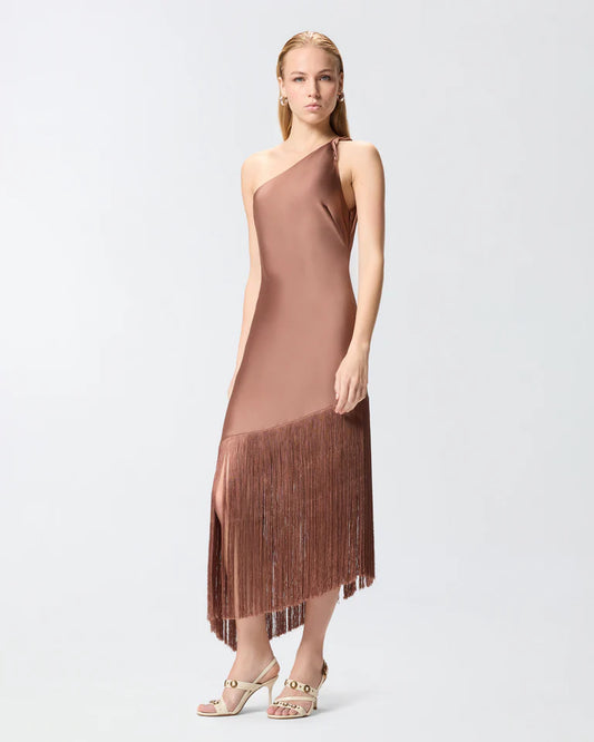Pinko KIWI ABITO SATIN CON FRANGE SS26