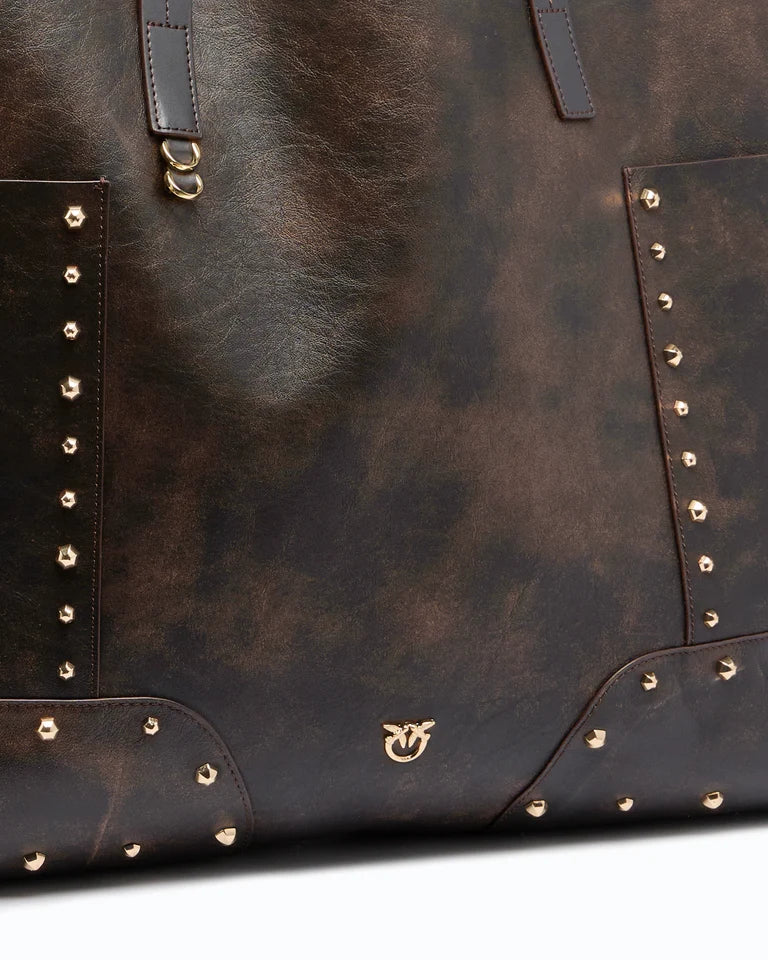 PINKO Borsa Shopping TOTE BAG STUDS PATCH CLOUD LEA