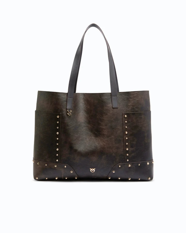 PINKO Borsa Shopping TOTE BAG STUDS PATCH CLOUD LEA