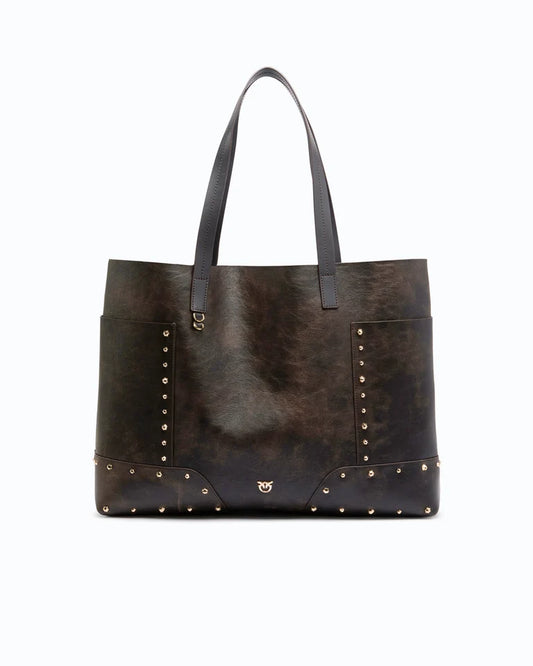 PINKO Borsa Shopping TOTE BAG STUDS PATCH CLOUD LEA