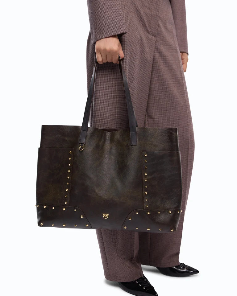 PINKO Borsa Shopping TOTE BAG STUDS PATCH CLOUD LEA